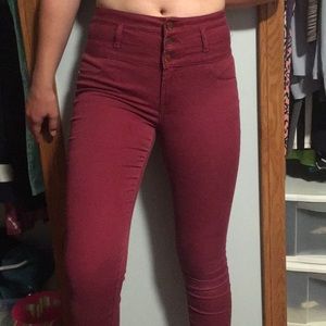 Red skinny jeans